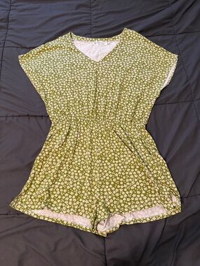 Fighting Eel Green Floral V-Neck Romper